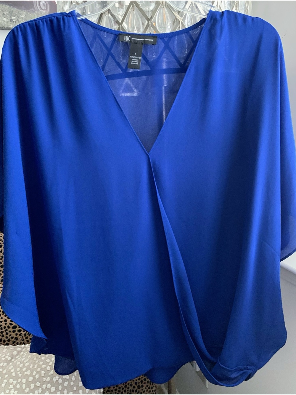 INC International Concepts Cobalt Blue Faux-Wrap V-Neck Blouse